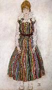 Egon Schiele Portrait of Edith Schiele in a Striped Dress painting